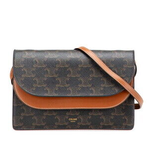 Celine Triomphe Shoulder Bag black brown leather